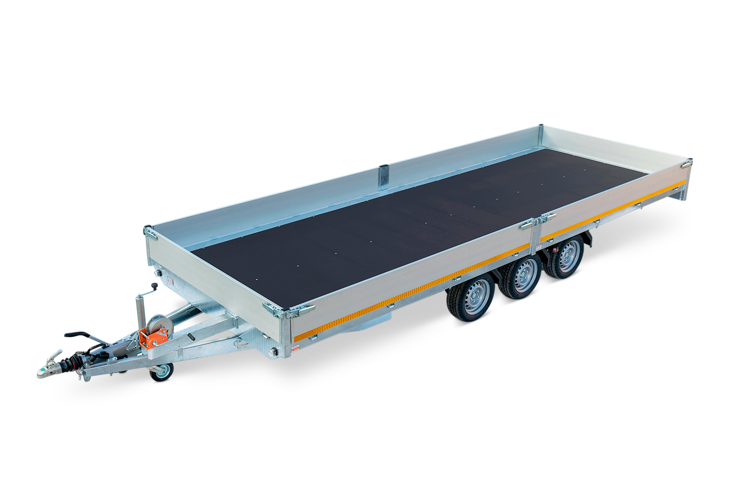 Geremde Eduard plateauwagen - 606x220 cm - 3500 kg bruto laadvermogen - 63 cm laadvloerhoogte - 30 cm borden - tridem asser