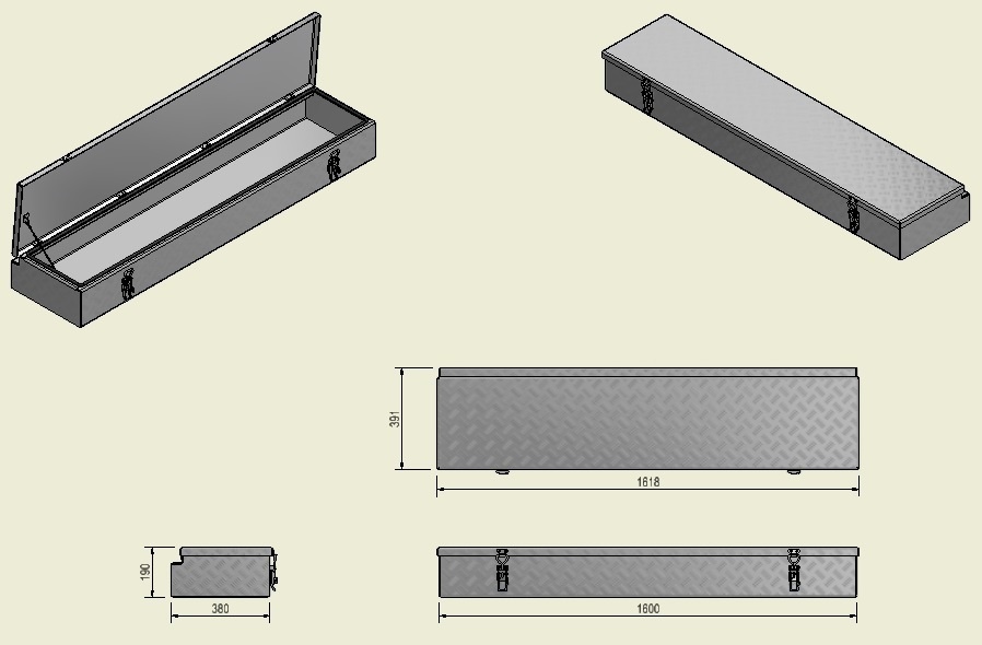 DE HAAN BOX HL - 1618x391x190 mm - waterdichte en stofdichte aluminium traanplaat disselkist - voorzien van vlinderslot of spansluiting