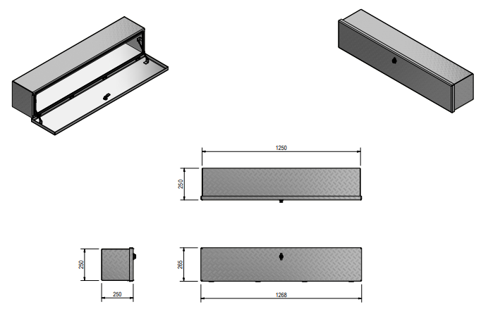 DE HAAN BOX OL - 1264x267x250 mm - waterdichte en stofdichte aluminium traanplaat disselkist - voorzien van vlinderslot of t-sluiting