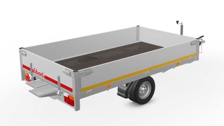 Geremde Eduard Multitransporter - 256x150 cm - 1350 kg bruto laadvermogen - 56 cm laadvloerhoogte - 30 cm borden - inclusief oprijplaten