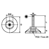 Draaibare stelvoet 30 mm - M8x60 mm met binnenzeskant