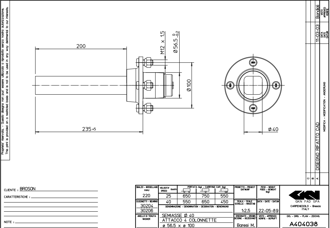 Ongeremde naaf met aseind - 4x100 - aseind 40x200 mm