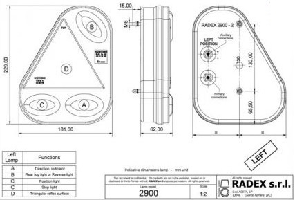 Radex 2900 Links 180x240x60 mm - verticale montage - voorzien van 5-polige Radex connector aansluiting