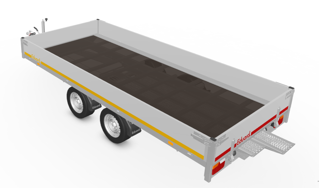Geremde Eduard plateauwagen - 406x180 cm - 3000 kg bruto laadvermogen - 63 cm laadvloerhoogte - 30 cm borden - inclusief oprijplaten