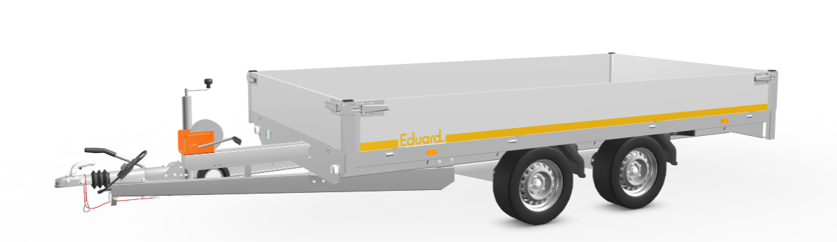 Geremde Eduard multitransporter - 356x180 cm - 2700 kg bruto laadvermogen - 63 cm laadvloerhoogte - 30 cm borden - inclusief oprijplaten en handlier