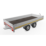 Geremde Eduard multitransporter - 356x180 cm - 2700 kg bruto laadvermogen - 63 cm laadvloerhoogte - 30 cm borden - inclusief oprijplaten en handlier