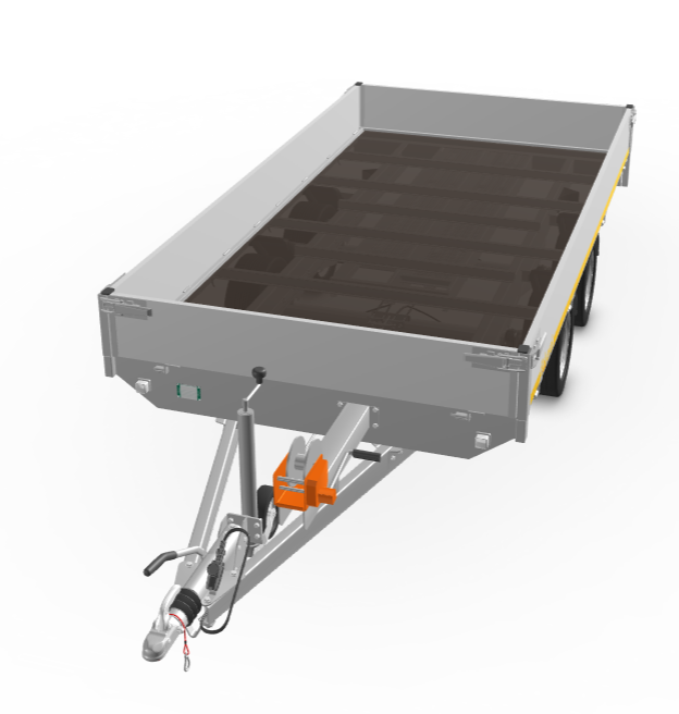 Geremde Eduard multitransporter - 356x180 cm - 2700 kg bruto laadvermogen - 63 cm laadvloerhoogte - 30 cm borden - inclusief oprijplaten en handlier