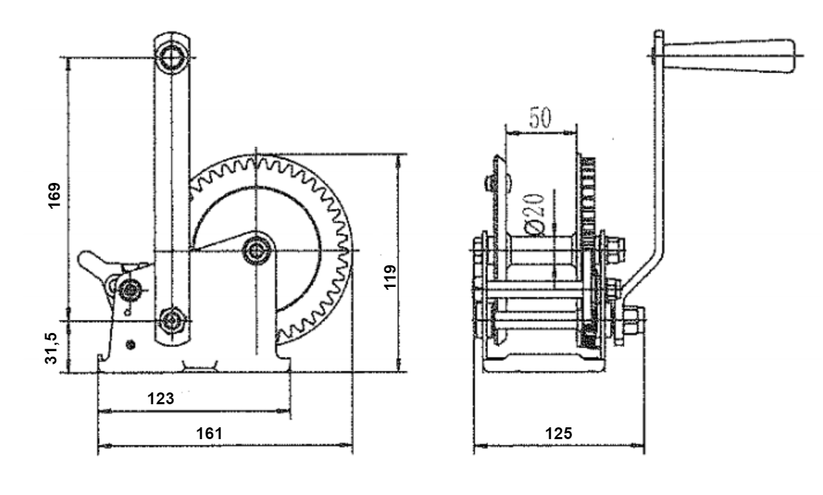 Handlier ongeremd 272 kg overbrenging 3.2:1