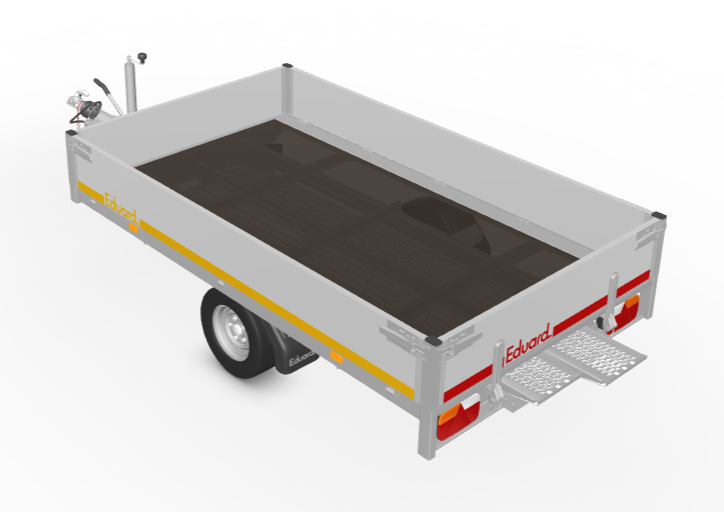Geremde Eduard plateauwagen - 256x150 cm - 1500 kg bruto laadvermogen - 56 cm laadvloerhoogte - 30 cm borden - inclusief oprijplaten