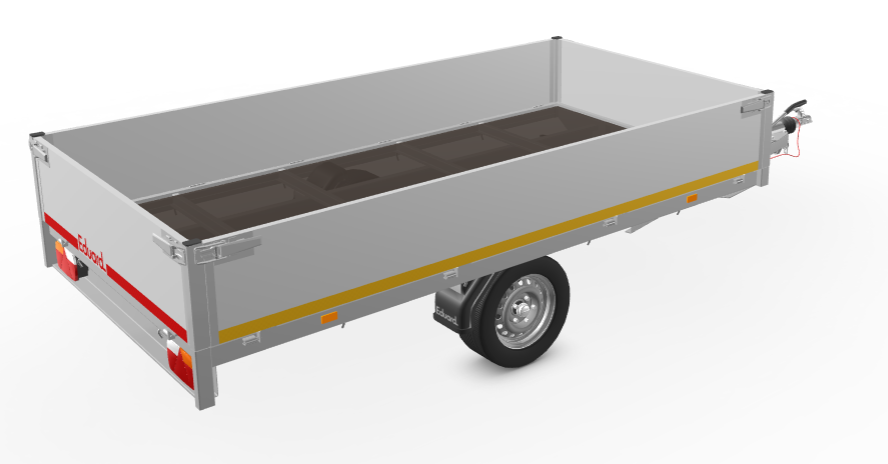 Geremde Eduard plateauwagen - 310x160 cm - 750 kg bruto laadvermogen  - 63 cm laadvloerhoogte  - 40 cm borden