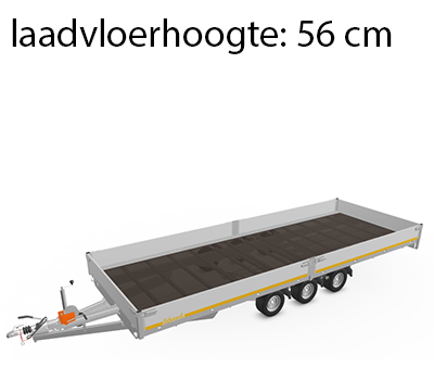 Geremde Eduard multitransporter - 606x220 cm - 3500 kg bruto laadvermogen - 56 cm laadvloerhoogte - 30 cm borden - inclusief oprijplaten en handlier - tridem asser