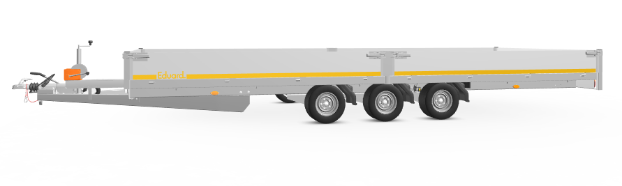 Geremde Eduard multitransporter - 606x220 cm - 3500 kg bruto laadvermogen - 56 cm laadvloerhoogte - 30 cm borden - inclusief oprijplaten en handlier - tridem asser