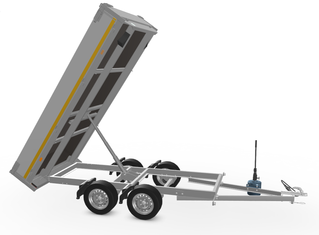 Ongeremde Eduard achterwaartse kipper - 310x160 cm - 750 kg bruto laadvermogen - handpomp - 63 cm laadvloerhoogte