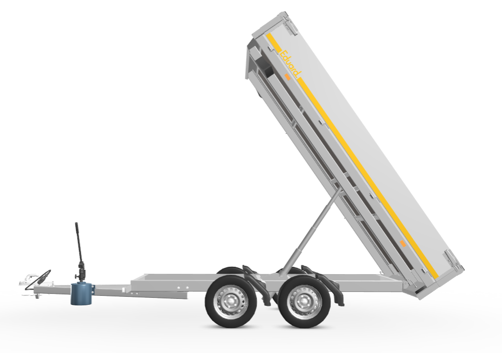 Ongeremde Eduard achterwaartse kipper - 310x160 cm - 750 kg bruto laadvermogen - handpomp - 63 cm laadvloerhoogte