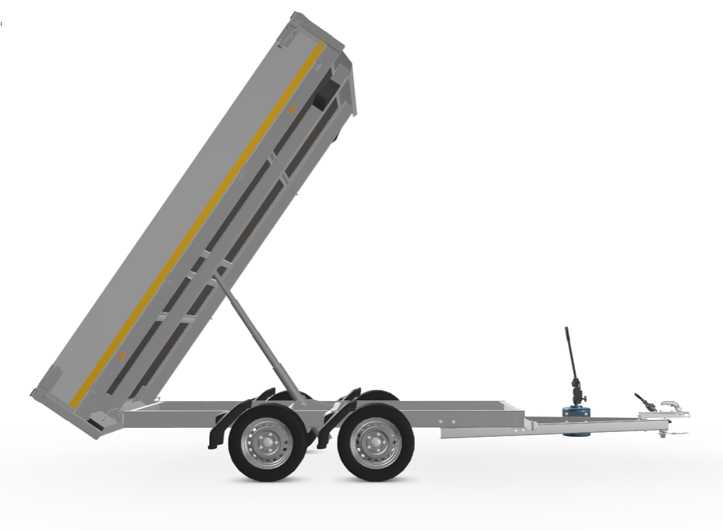 Ongeremde Eduard achterwaartse kipper - 310x160 cm - 750 kg bruto laadvermogen - handpomp - 63 cm laadvloerhoogte