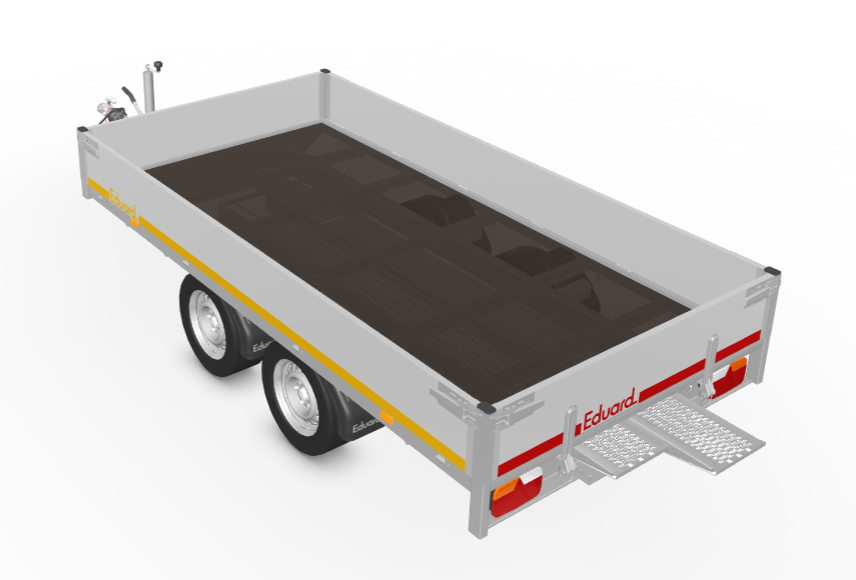 Geremde Eduard plateauwagen - 310x160 cm - 2700 kg bruto laadvermogen - 63 cm laadvloerhoogte - 30 cm borden - inclusief oprijplaten