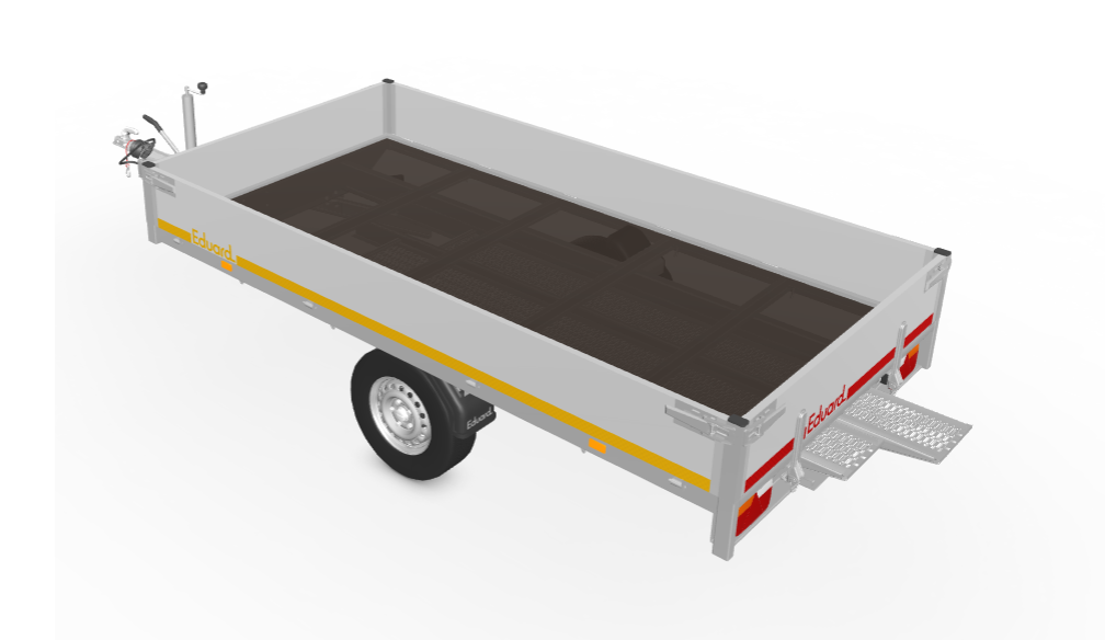 Geremde Eduard multitransporter - 310x160 cm - 1350 kg bruto laadvermogen - 72 cm laadvloerhoogte - 30 cm borden - inclusief oprijplaten