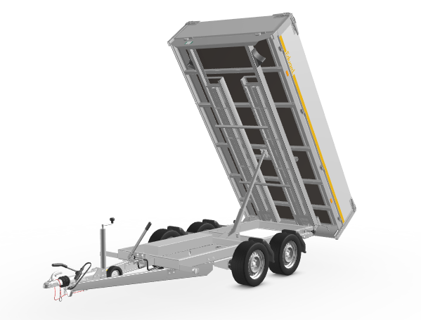 Geremde Eduard achterwaardse kipper met elektrische bediening, noodhandpomp, oprijplaten en 40 cm borden