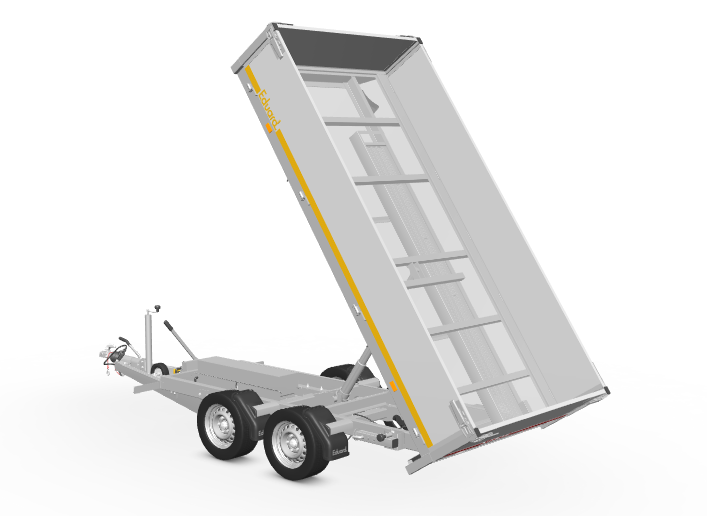 Geremde Eduard achterwaardse kipper met elektrische bediening, noodhandpomp, oprijplaten en 40 cm borden