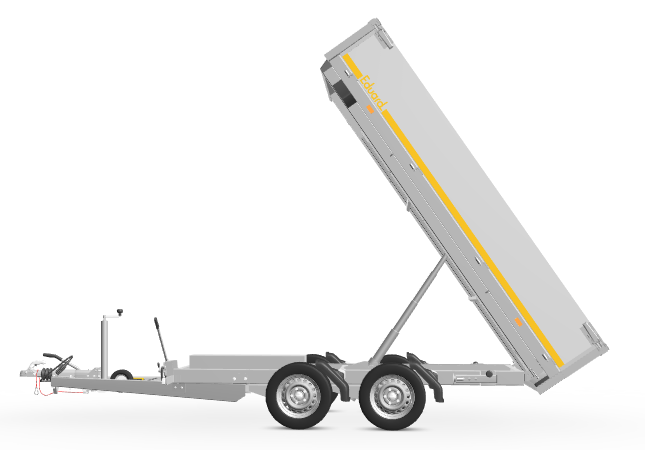 Geremde Eduard achterwaardse kipper met elektrische bediening, noodhandpomp, oprijplaten en 40 cm borden