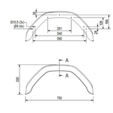 Kunststof spatbord 750x220x330 mm - omtrek 1120 mm - geschikt voor Saris/Henra bakwagens