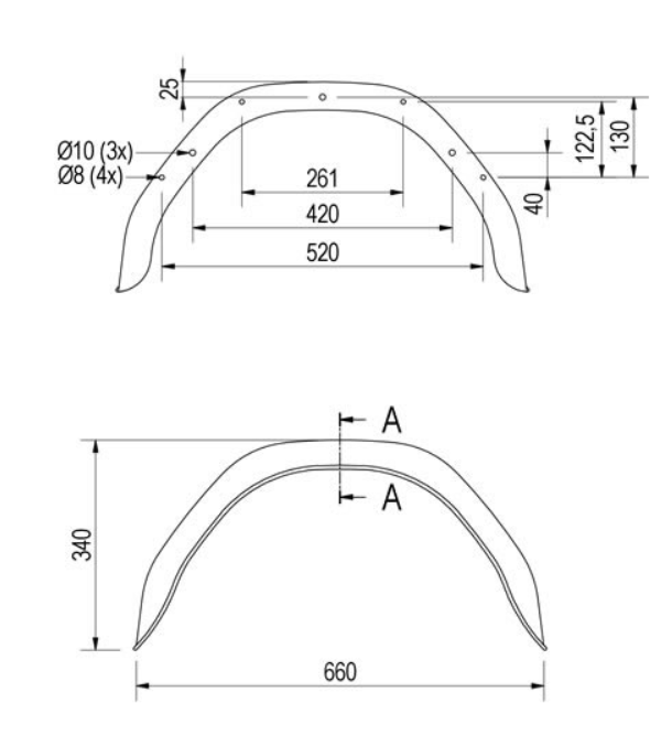 Origineel Hapert spatbord metaal 660x190x340 mm - omtrek 1060 mm