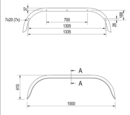 Origineel Hapert tandem spatbord metaal 1500x240x410 mm  - omtrek 2040 mm