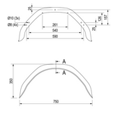 Origineel Anssems spatbord metaal 750x200x350 mm  - omtrek 1150 mm