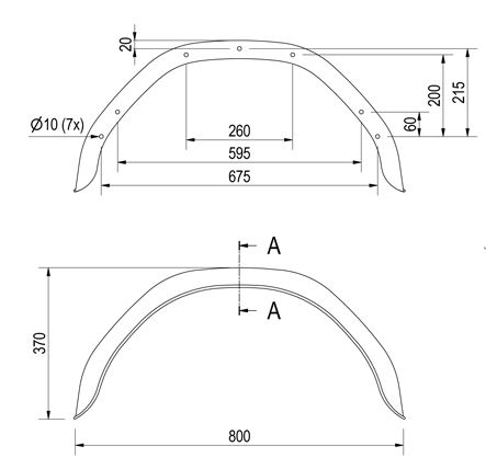 Origineel Anssems spatbord metaal 800x220x370 mm - omtrek 1200 mm