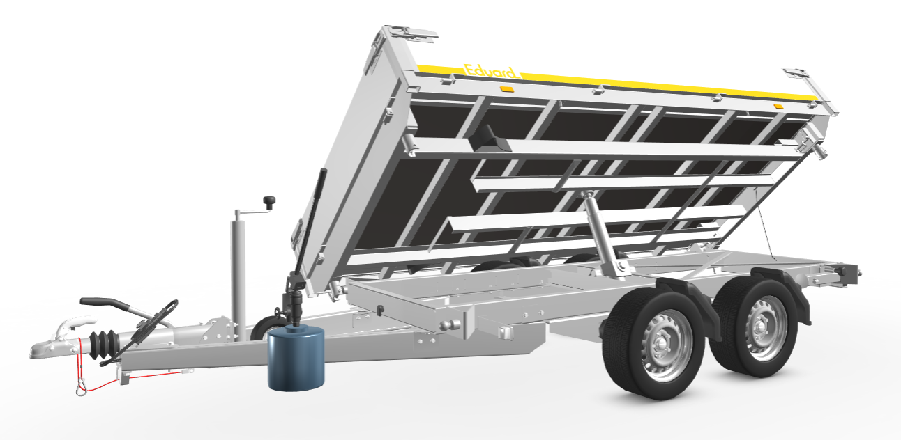 Eduard 3-zijdige kipper - 2700 kg bruto laadvermogen - handpomp - 310x160 cm - inclusief uitzetsteunen