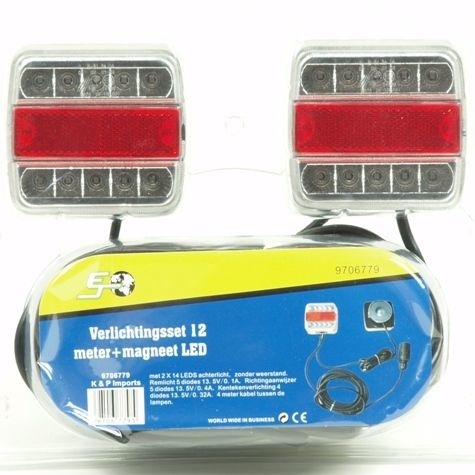 LED verlichtingsset op magneten met 12 meter hoofdkabel - 7 polig - ideaal voor bootrailers