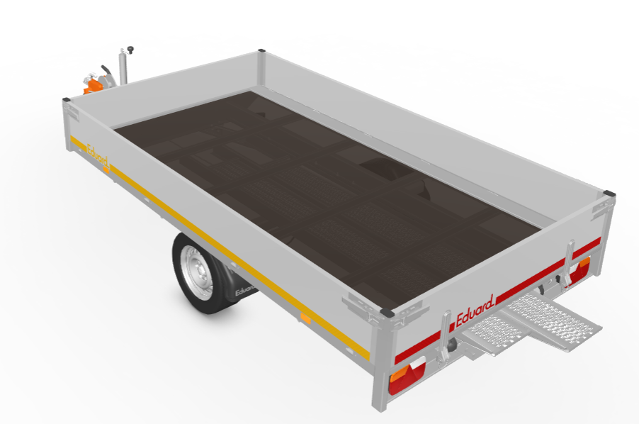 Geremde Eduard multitransporter - 310x160 cm - 1500 kg bruto laadvermogen - 63 cm laadvloerhoogte - 30 cm borden - inclusief oprijplaten en handlier