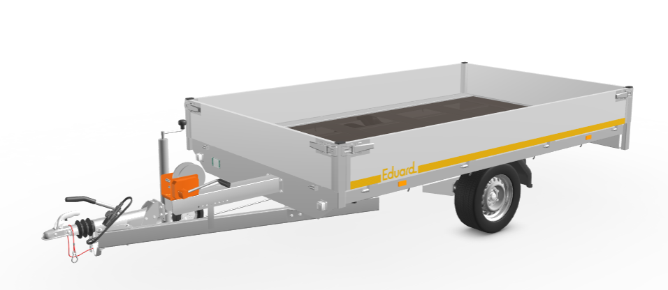 Geremde Eduard multitransporter - 310x160 cm - 1500 kg bruto laadvermogen - 63 cm laadvloerhoogte - 30 cm borden - inclusief oprijplaten en handlier