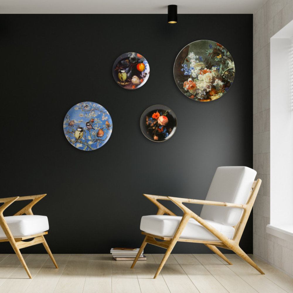 Heinen Delfts Blauw Wandbord Bloemenpracht