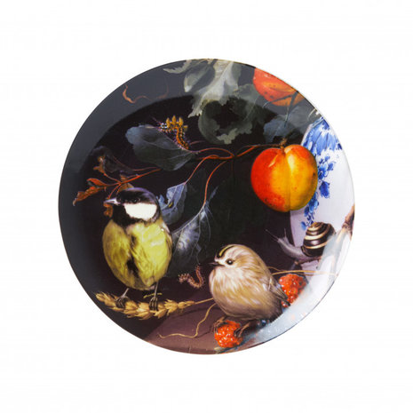 Heinen Delfts Blauw  Plate Great tit in still life Heinen Delfts Blauw  Plate Great tit in still life