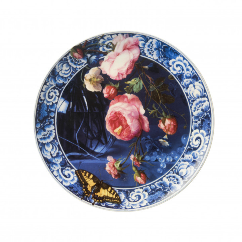 Heinen Delfts Blauw  Plate 'flowers of the Golden Age' large