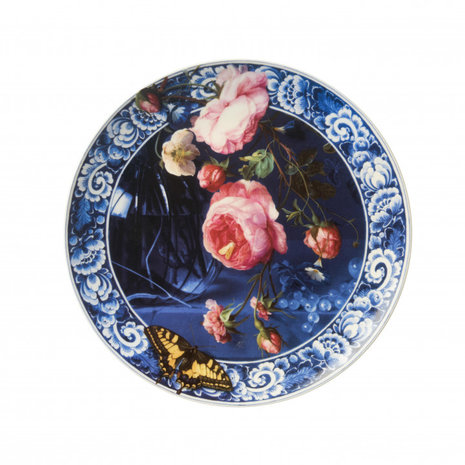 Heinen Delfts Blauw  Plato 'flores del Siglo de Oro' grande