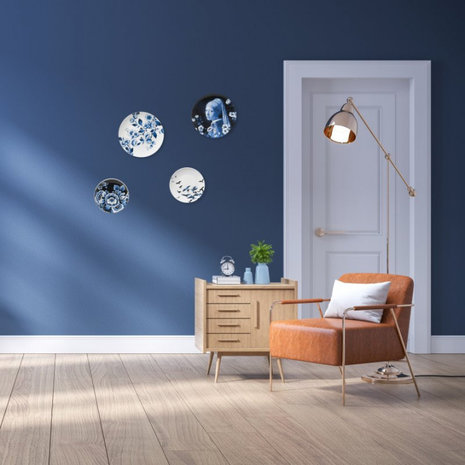 Heinen Delfts Blauw Bord bloem donker