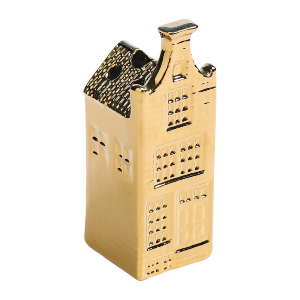 Heinen Delfts Blauw Droogbloemhuisje klokgevel Goud Heinen Delfts Blauw Droogbloemhuisje klokgevel Goud