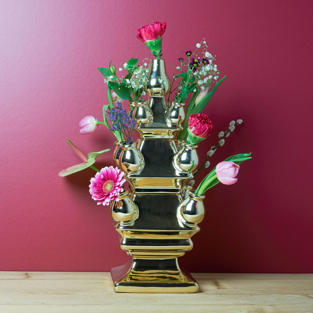 Heinen Delfts Blauw Tulipanvase 3-delt guld