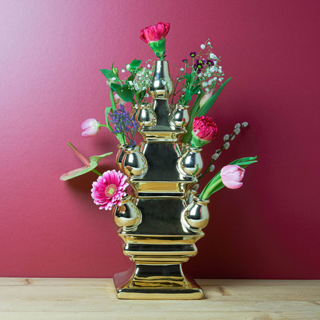 Heinen Delfts Blauw Tulipanvase 3-delt guld