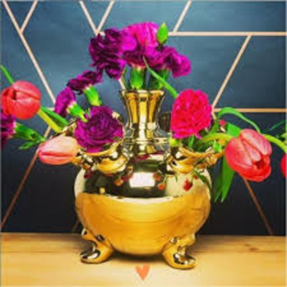 Heinen Delfts Blauw Vaso di tulipani su piedi XL Oro