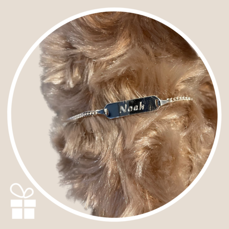 Sitting Brown Teddy Bear with Ecru Bow and Name Bracelet- 40 cm