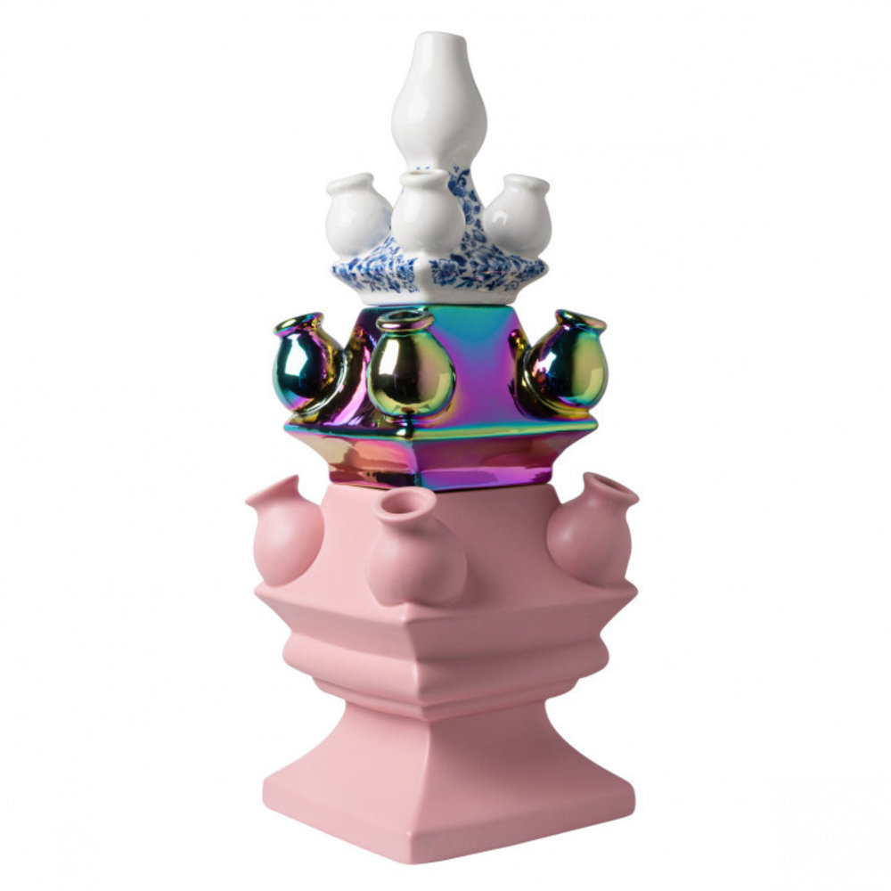 Heinen Delfts Blauw Stapelgekte Roze mat bodem