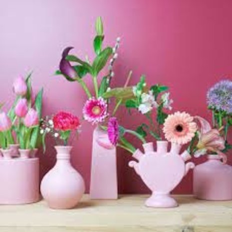 Heinen Delfts Blauw Jarrón tulipán sobre pies rosa grande KLEI