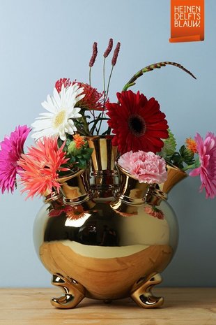 Heinen Delfts Blauw Tulpenvaas op pootjes XL Goud