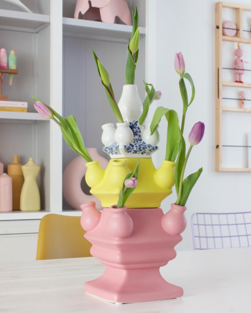 Heinen Delfts Blauw Stapelgekte Geel mat midden