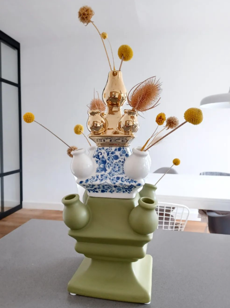 Heinen Delfts Blauw Stapelgekte Goud top Heinen Delfts Blauw Stapelgekte Goud top