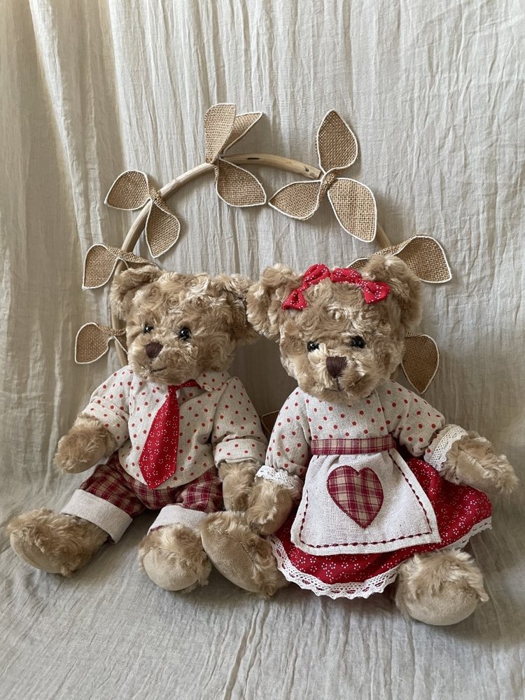 Jungen Teddybär mit Herzen Outfit + Namensarmband | Silberarmbänder