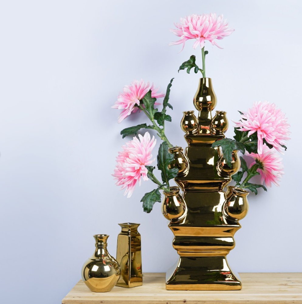 Heinen Delfts Blauw Tulipanvase 3-delt Guld XL